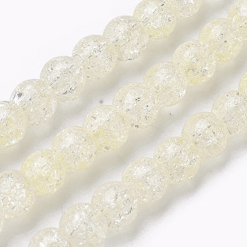 Crackle Glass Beads Strands, Round, Light Goldenrod Yellow, 6~7mm, Hole: 1mm, about 66pcs/strand, 15.3 inch(39cm)