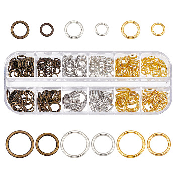 Elite 285Pcs 12 Styles Brass Jump Rings, Round Ring, Mixed Color, 6~12x1~1.2mm, 16 Gauge~18 Gauge, Inner Diameter: 3.8~9.3mm, 285pcs/box