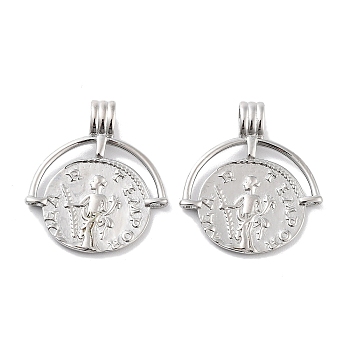 Rhodium Plated 925 Sterling Silver Pendant, Flat Round Coin Charms, Real Platinum Plated, 24x21x1mm, Hole: 3x4.5mm
