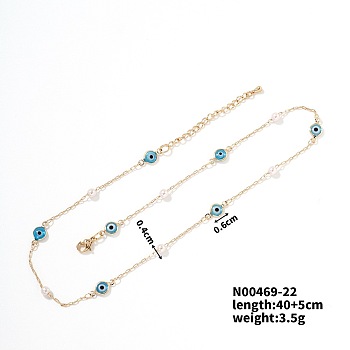 Evil Eye Brass Link Chain Necklaces Hip-hop Rock Fashion Necklace, Deep Sky Blue, 15.75 inch(40cm)