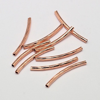 Brass Curved Tube Beads, Curved Tube Noodle Beads, Cadmium Free & Nickel Free & Lead Free, Rose Gold, 25x2mm, Hole: 1mm