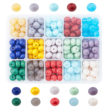 Elite Opaque Solid Color Glass Beads, Disc, Mixed Color, 10.5x7mm, Hole: 1.2mm, 15 colors, 20pcs/color, 300pcs/box