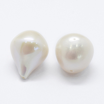 Natural Cultured Freshwater Pearl Beads, Half Drilled, teardrop, Floral White, 12~16x11~16x11~13mm, Hole: 0.8mm