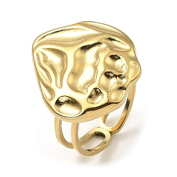 304 Stainless Steel Open Cuff Rings, Hammered Polygon, Real 18K Gold Plated, US Size 6 1/2(16.9mm)