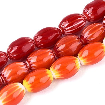Handmade Millefiori Lampwork Beads Strands, Barrel, Mixed Color, 13~13.5x9~10mm, Hole: 1mm, about 27pcs/strand, 14.17''(36cm)