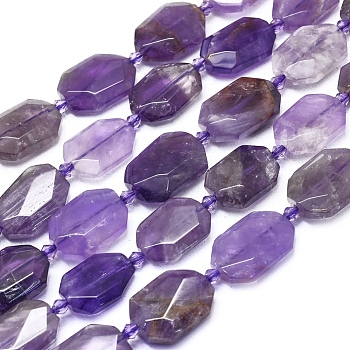 Natural Amethyst Beads Strands, Faceted, Nuggets, 19.5~21.5x14~14.5x5.5~6.5mm, Hole: 2mm, about 17pcs/strand, 15.55 inch(39.5cm)