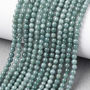 Natural Blue Jade Beads Strands, Round, 4mm, Hole: 0.5~0.6mm, about 103pcs/strand, 15.35~15.67''(39~39.8cm)