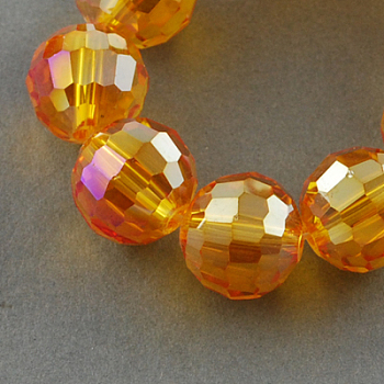 Electroplate Glass Bead Strands, AB Color Plated, Faceted(96 Facets), Round, Dark Orange, 8mm, Hole: 1mm, about 72pcs/strand, 21.8 inch
