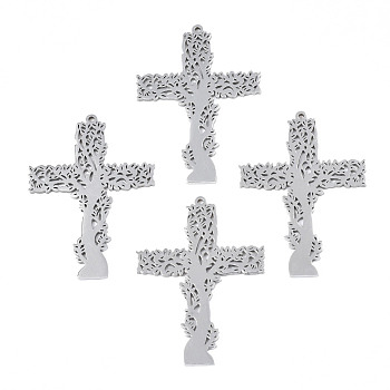 Non-Tarnish 201 Stainless Steel Pendants, Cross, Stainless Steel Color, 49x35x1mm, Hole: 1.4mm