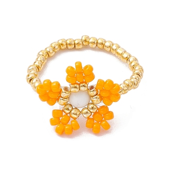 Round Seed Beads with Gemstone Beads Rings, Flower, Dark Orange, Inner Diameter: 27mm