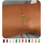May Birthstone Brass Pave Cubic Zirconia Rectangle Link Bracelets, Cable Chain Bracelets for Women, Lime Green, 6-3/4 inch(17cm)(WG17BBA-05)