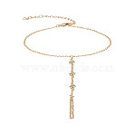 Brass Micro Pave Cubic Zirconia Ring Bracelets, Brass Cable Chain Tassel Charm Bracelets with Ring for Women, Real 18K Gold Plated, 193mm(BJEW-LP0001-20)