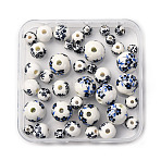 40Pcs 4 Styles Handmade Printed Porcelain Beads, Round, Prussian Blue, 6~12mm, Hole: 2~3mm, 10pcs/style(PORC-FP0001-06)
