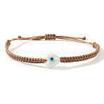 Bohemian Glass Bead Braided Bead Bracelets, Polyester Cord Braided Bracelets for Women, Heart with Evil Eye, Tan, 11.02 inch(28cm)(HV2776-6)