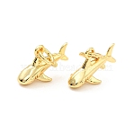 Brass Charms, with Jump Ring, Cadmium Free & Lead Free, Shark, Real 18K Gold Plated, 8.5x13.5x4mm(X-KK-G416-19G)