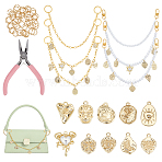 Purse Decorative Chain Kits, Including 3Pcs Iron Paperclip Chains, 3Pcs Imitation Pearl Round Beaded Chains, 30Pcs 10 Styles Alloy Pendants, 40Pcs Jump Rings and 1Pc Pliers, Golden, 355~360mm(DIY-DR00019)