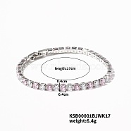 Brass Rhinestone Cup Chains Bracelet for Elegant Women with Subtle Luxury Feel, Light Rose, Platinum, 6-3/4 inch(17cm)(SE6435-5)