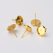 Brass Stud Earring Settings, Nickel Free, Golden, Tray: 8mm, 13.5x10mm, Pin: 0.7mm(IFIN-Q006-G-NF)
