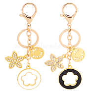 WADORN 2Pcs 2 Colors LOVE FOREVER Valentine's Day Gift Keychain, Flower Alloy Rhinestone & Enamel Keychain, with Zinc Alloy Findings, Mixed Color, 13.1cm, 1pc/color(KEYC-WR0001-21)
