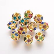 Brass Beads, with Grade A Rhinestone, Rondelle, Golden, Colorful, 12x10mm, Hole: 4mm(RB-K050-12mm-A02)