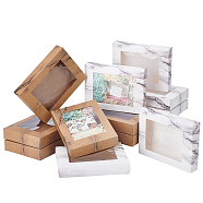 PandaHall Elite 12Pcs 2 Colors Foldable Creative Kraft Paper Box, Paper Gift Box, with Clear Window, Rectangle, Mixed Color, 14.6x10.5x2.6cm, 6pcs/color(CON-PH0002-70)