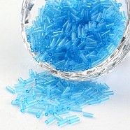 Transparent Colours Round Hole Glass Bugle Beads, Sky Blue, 3~5x1.8~2mm, Hole: 0.8mm, about 12000pcs/450g(SEED-I001-3)
