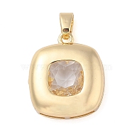 Rack Plating Brass Pendants, Square Shaped Glass Charms, Long-Lasting Plated, Cadmium Free & Lead Free, Real 18K Gold Plated, Clear, 21x18x7mm, Hole: 3x5.5mm(KK-I710-02A)