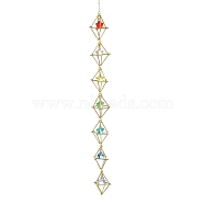 Brass Pouch Transparent Glass Star Pendant Decorations, for Home Decorations, Golden, 375mm(HJEW-JM01735)