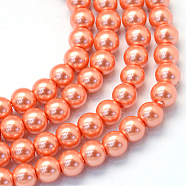 Baking Painted Pearlized Glass Pearl Round Bead Strands, Coral, 10~11mm, Hole: 1.5mm, about 80~85pcs/strand, 31.4 inch1.5mm(HY-Q003-10mm-77)