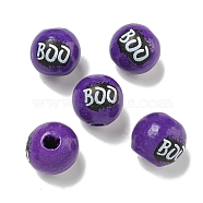 Printed Wood European Beads, Halloween Theme Beads, Round, Word, 15.5~16mm, Hole: 4~4.5mm(WOOD-G022-05B)