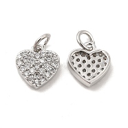 Brass Micro Pave Clear Cubic Zirconia Charms, with Jump Ring, Heart Charm, Platinum, 10x9.5x2.5mm, Hole: 3.5mm(KK-E068-VB160)