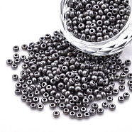 8/0 Czech Opaque Glass Seed Beads, Lustered, Round, Gray, 3x2mm, Hole: 1mm, about 500g/bag(SEED-N004-003A-15)