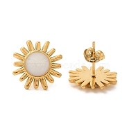 Ion Plating(IP) 304 Stainless Steel Flower Stud Earrings, wtih Enamel, Real 18K Gold Plated, 16mm(EJEW-C114-07C-G)