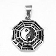 Feng Shui 316 Surgical Stainless Steel Pendants, Yin Yang, Antique Silver, 29x24x5.5mm, Hole: 4x8mm(STAS-P039-094AS)
