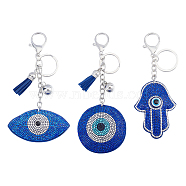 CHGCRAFT 3Pcs 3 Style Alloy Rhinestone Pendant Keychains, with Microfiber and Alloy Findings, Hamsa Hand with Evil Eye, Platinum, 14~17cm, 1pc/style(KEYC-CA0001-27)