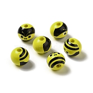 Schima Wood European Beads, Large Hole Beads, Round with Bee Pattern, Yellow, 16x14.5mm, Hole: 4mm(WOOD-G014-29)