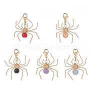 Wire Wrapped Gemstone Pendant Decorations, with 304 Stainless Steel Lobster Claw Clasps, Spider, 35mm(HJEW-JM00919)