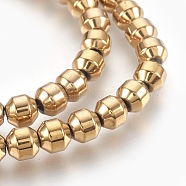 Electroplated Non-magnetic Synthetic Hematite Bead Strand, Round, Faceted, Golden Plated, 6x6mm, Hole: 0.7mm, about 67pcs/strand, 15.7 inch(40cm)(G-E498-12A-01)