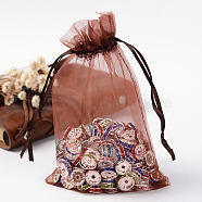 Organza Gift Bags, with Drawstring, Rectangle, Saddle Brown, 12x10cm(X-OP001-9)
