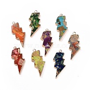 Dyed Natural Imperial Jasper Pendants, Lightning Bolt Charms, with Golden Tone Brass Findings, Mixed Color, 39.5x16.5x4mm, Hole: 1.8mm(G-P490-03G)
