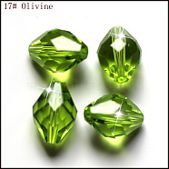 Imitation Austrian Crystal Beads, Grade AAA, Faceted, Bicone, Yellow Green, 6x9.5mm, Hole: 0.7~0.9mm(SWAR-F054-9x6mm-17)