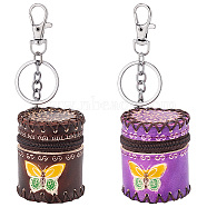 2Pcs 2 Colors Butterfly Pattern Leather Cylinder Wallets, Change Purse, with Iron & Alloy Keychain, Column, Mixed Color, 13.9cm, 1pc/color(AJEW-OC0004-88)