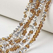 Electroplate Transparent Glass Beads Strands, Half Silver Plated, Faceted, Rondelle, Dark Goldenrod, 8x6mm, Hole: 1mm, about 63~65pcs/strand, 39~40cm(EGLA-A034-T8mm-M07)