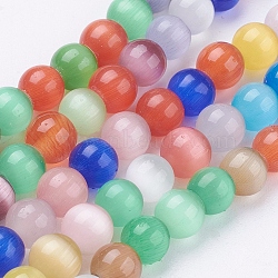 Cat Eye Beads Strands, Round, Mixed Color, 6mm, Hole: 1mm, about 66pcs/strand, 14 inch(CE-R002-6mm-M)