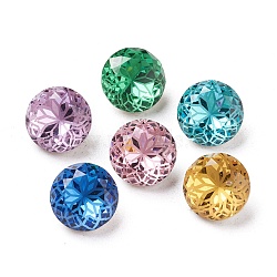 K9 Glass Rhinestone Pointed Back Cabochons, Back Plated, Faceted, Flat Round, Flower Pattern, Mixed Color, 10x6mm(X-RGLA-P030-06B-M02)