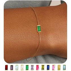 May Birthstone Brass Pave Cubic Zirconia Rectangle Link Bracelets, Cable Chain Bracelets for Women, Lime Green, 6-3/4 inch(17cm)(WG17BBA-05)