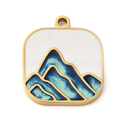 Ion Plating(IP) 304 Stainless Steel Enamel Pendants, Laser Cut, Square with Mountain Charm, Real 18K Gold Plated, 17x15x1.5mm, Hole: 1.5mm(STAS-Q301-13G)