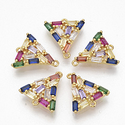 Brass Micro Pave Cubic ZirconiaLinks connectors, Triangle, Colorful, Golden, 18x16.5x3mm, Hole: 1.2mm(ZIRC-T012-94G)