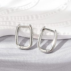 Brass Huggie Hoop Earrings, Rectangle, Platinum, 12 Gauge, 15.5x11.5x2mm, Pin: 1mm(EJEW-L234-61-P)