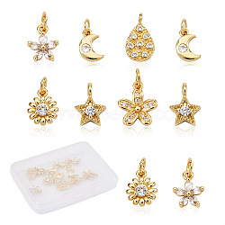 12Pcs 6 Style Brass Micro Pave Cubic Zirconia Charms, Mixed Shapes, Golden, 2pcs/style(ZIRC-PJ0001-03)